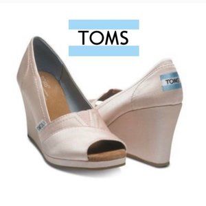 Toms Blush Pink Peep Toe Espadrille Wedge Heels Shoes Size 8.5